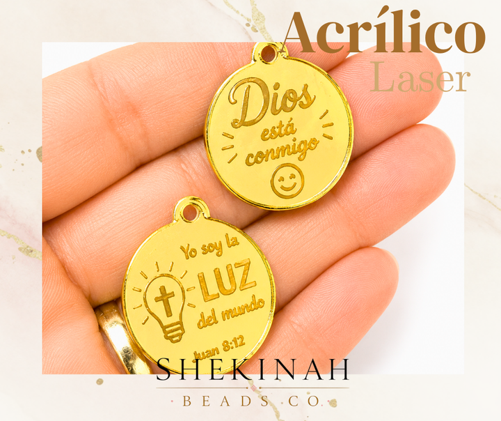 Dijes Acrílicos Grabados Láser 25 mm con Mensajes Cristianos