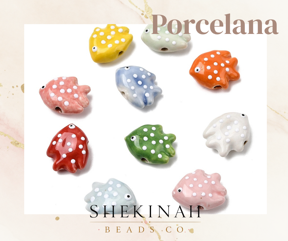 Beads de porcelana estilo pez coloridos para bisutería