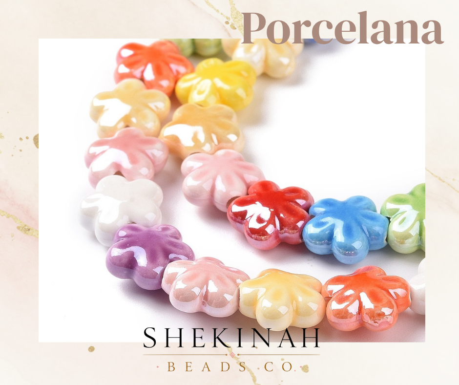 Beads de porcelana en forma de flor multicolor para bisutería