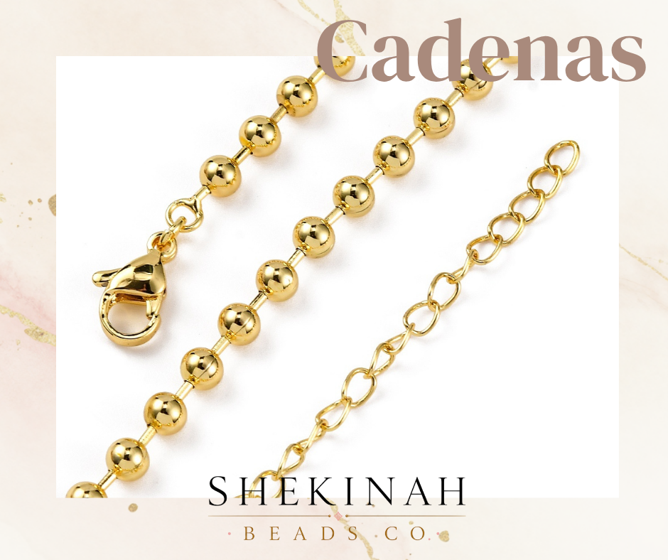 Cadena dorada de bolitas con extensión para collares de bisutería