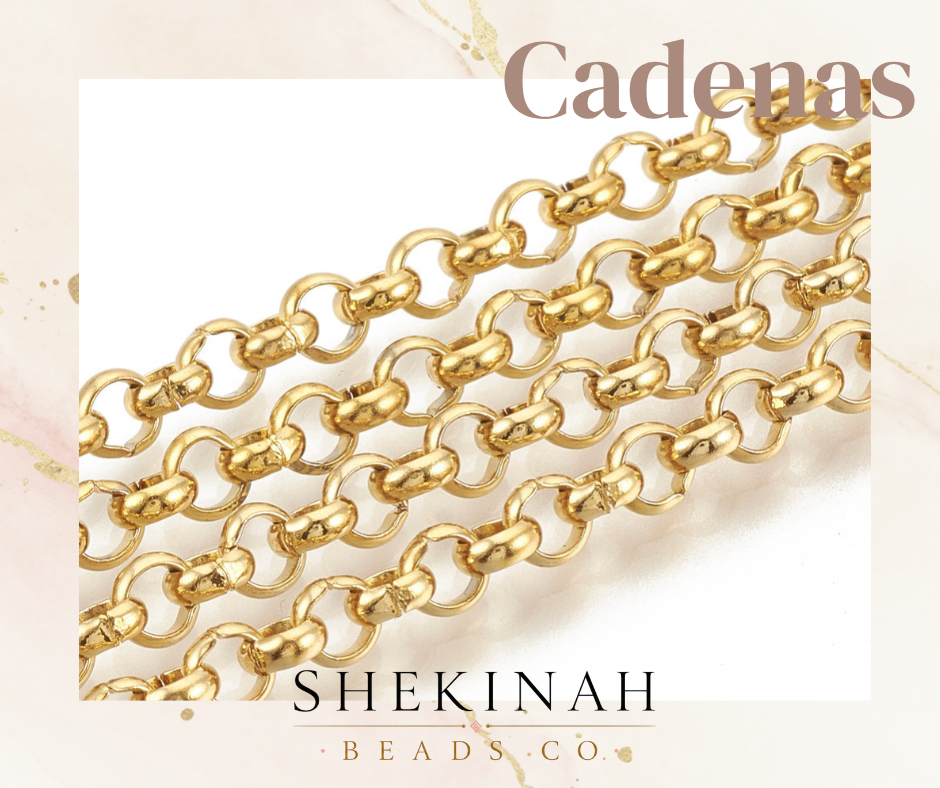 Cadena dorada de eslabón rolo fino para bisutería Shekinah Beads Co.