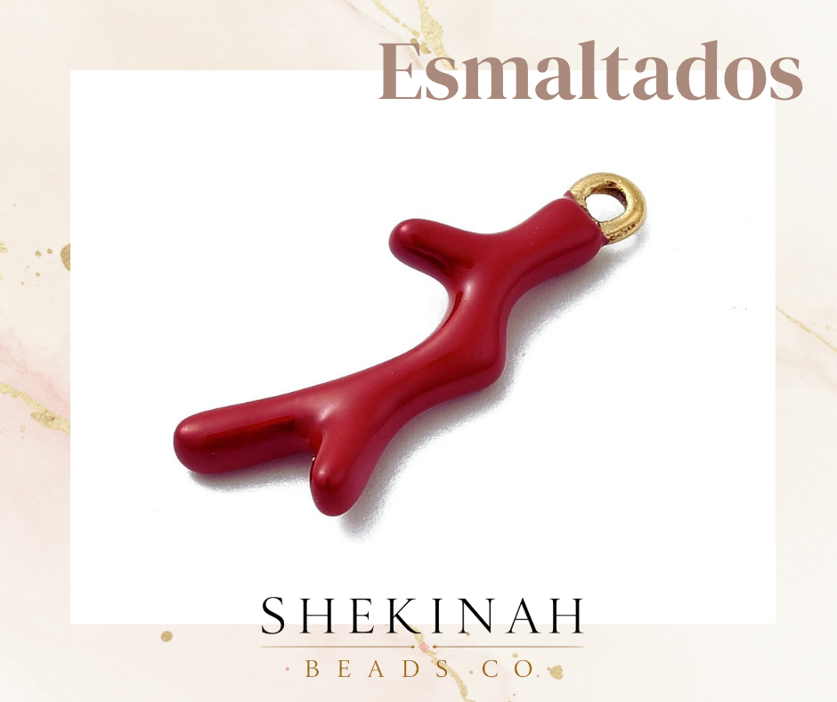 Charm coral rojo esmaltado con aro dorado para bisutería Shekinah Beads Co.