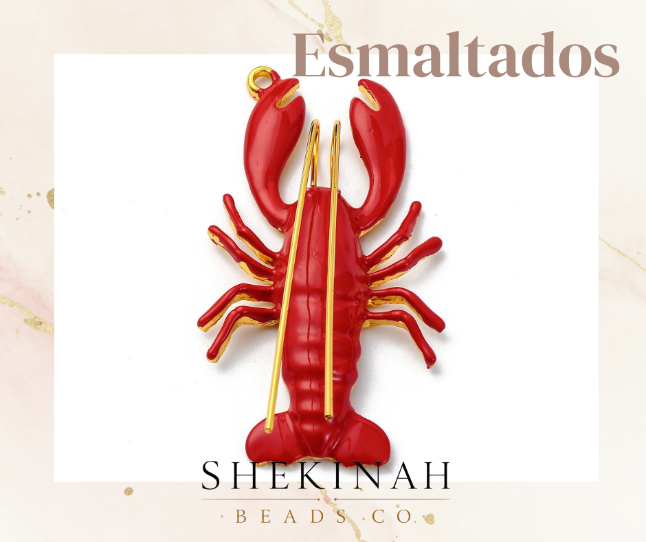 Charm langosta roja esmaltada con detalles dorados para bisutería