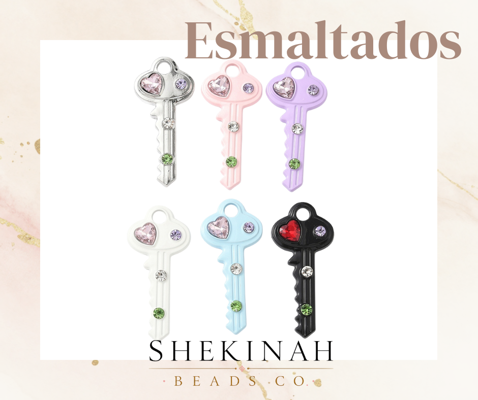 Charms en forma de llave esmaltada con cristales de colores para bisutería