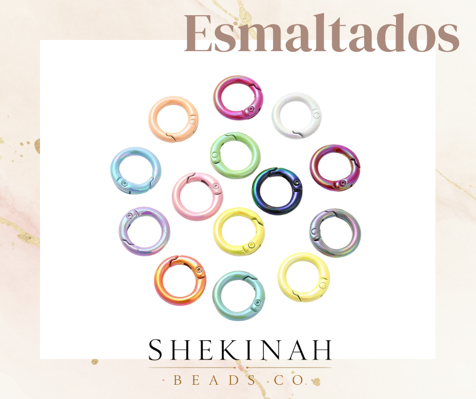 Cierres spring gate esmaltados de 20mm en colores variados para bisutería, set de 2 piezas.