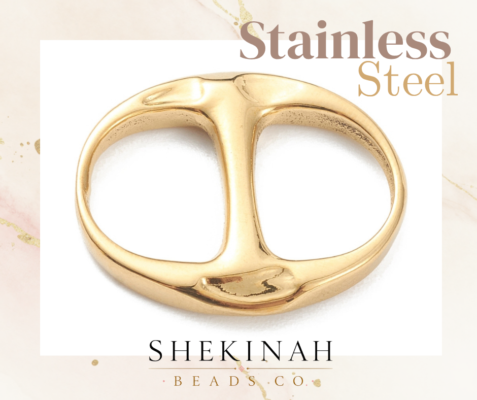 Conector ovalado dorado estilo stainless steel para bisutería