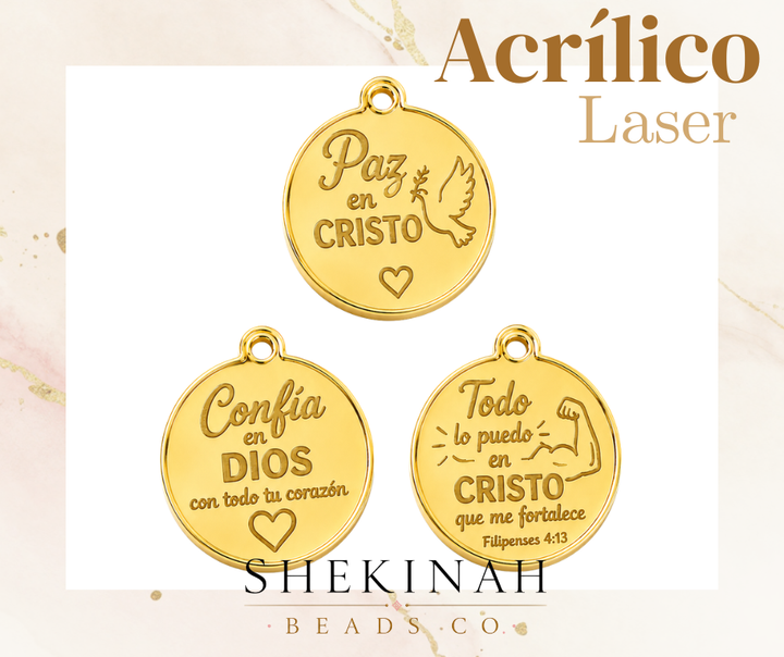 Dijes Acrílicos Grabados Láser 25 mm con Mensajes Cristianos