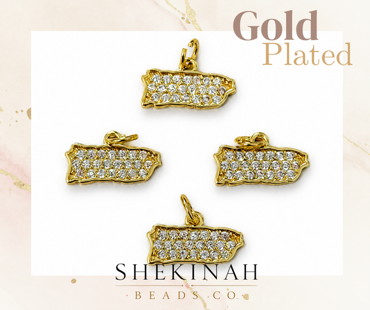Dije Mapa de Puerto Rico Gold Plated con Cristales