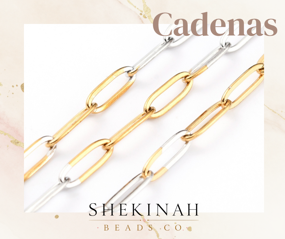 Cadena de eslabón paperclip bicolor dorado y plateado para bisutería