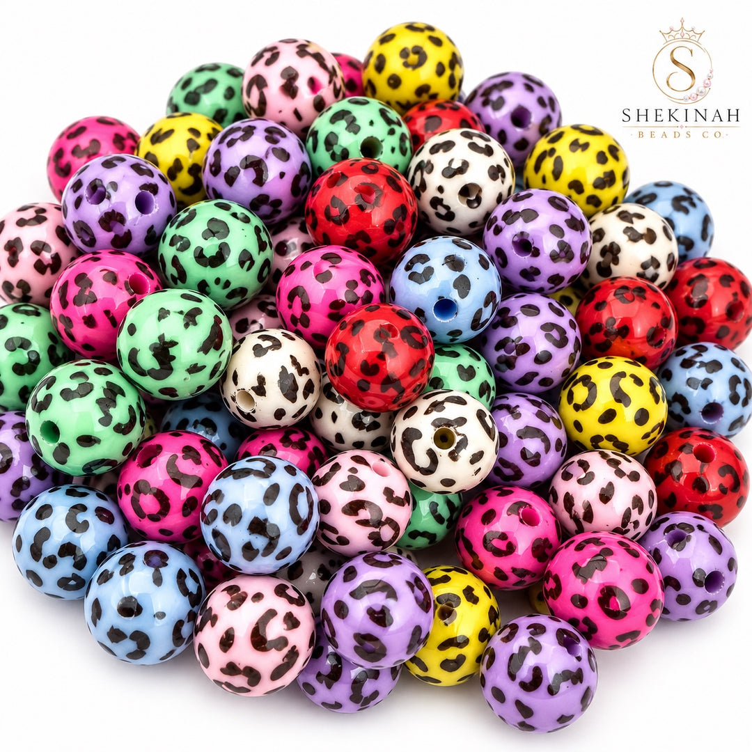 Animal Print Gum Beads acrílicas de 16 mm en colores mixtos - Shekinah Beads Co.