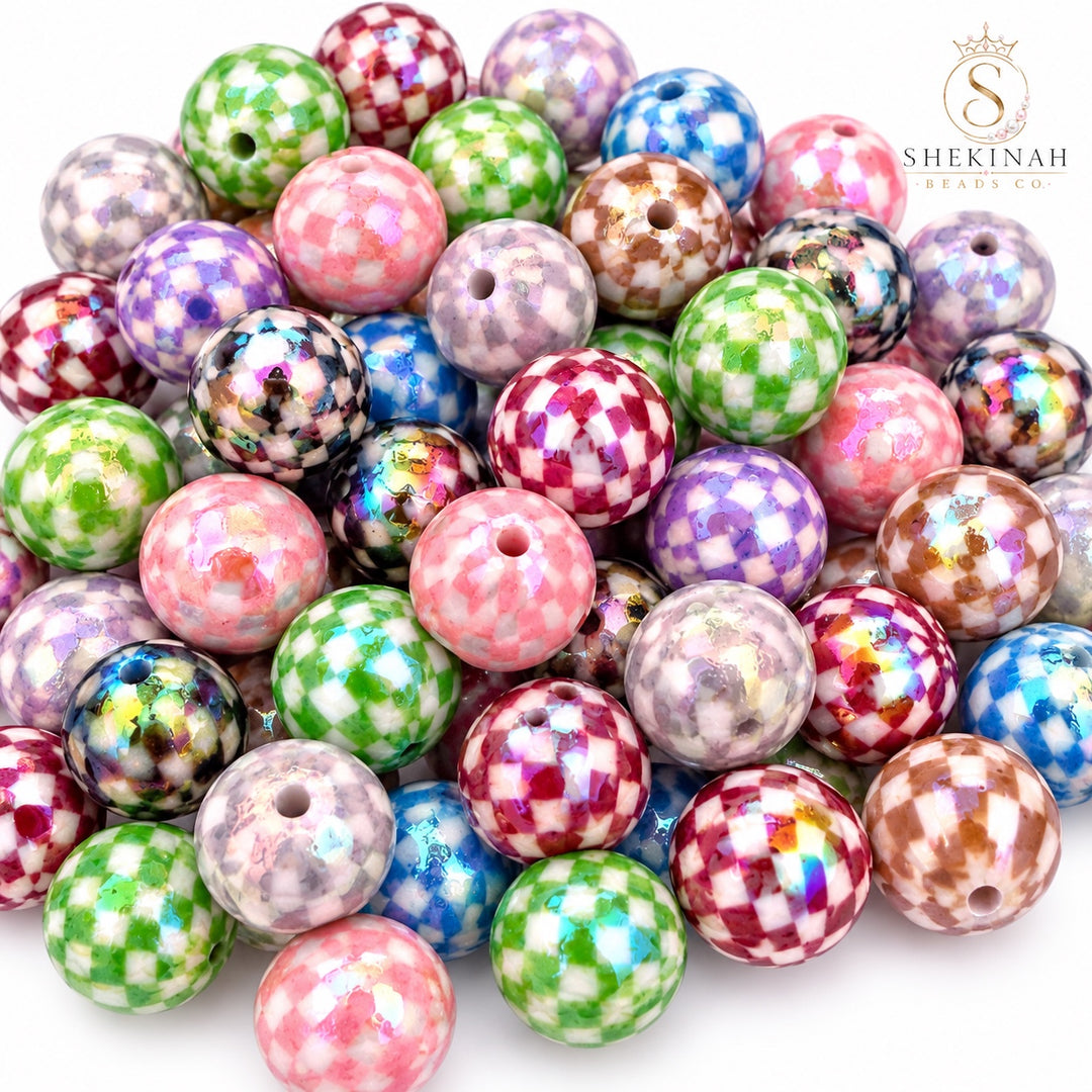 Checkers AB Bubble Gum Beads de 16 mm en colores mixtos - Shekinah Beads Co.