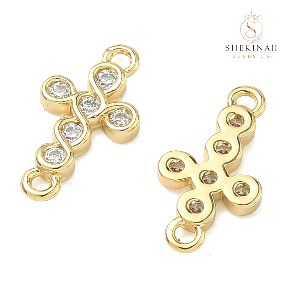 Conector Cruz de Fe Gold Plated con rhinestones, 14 mm