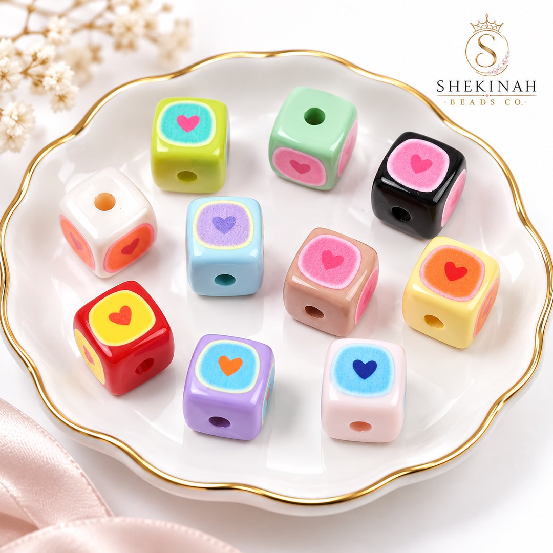 Cube Heart Beads acrílicos en colores mixtos, paquete de 2 piezas, Shekinah Beads Co.