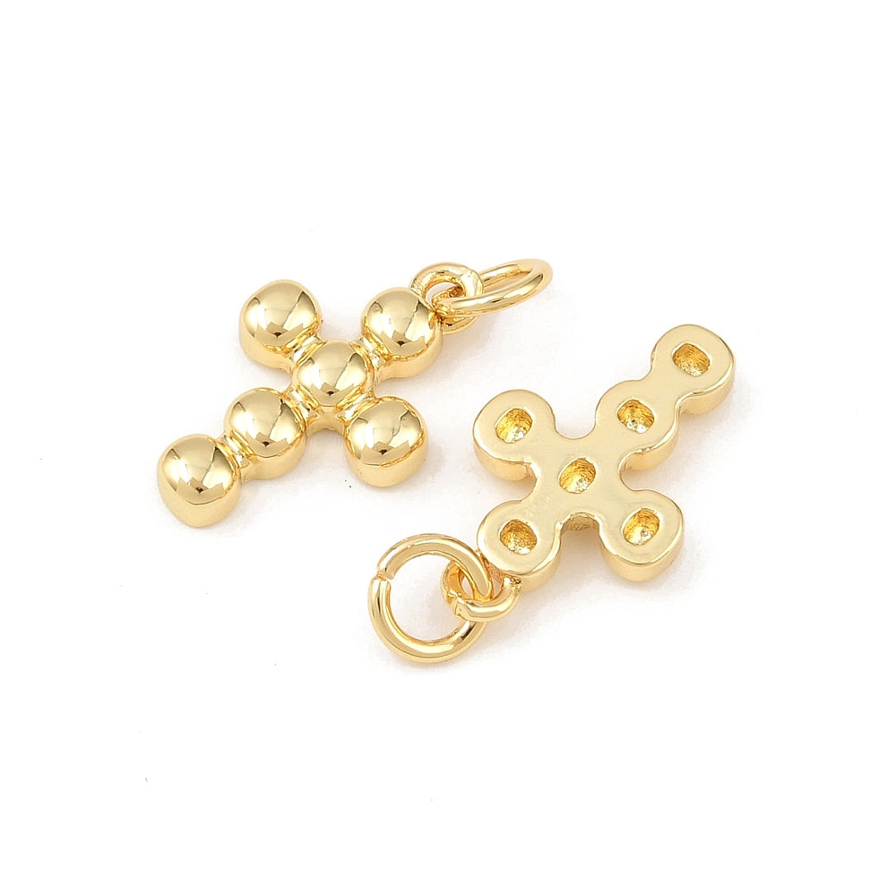 Dije cruz Gold Plated de bolitas con argollita, 16 mm