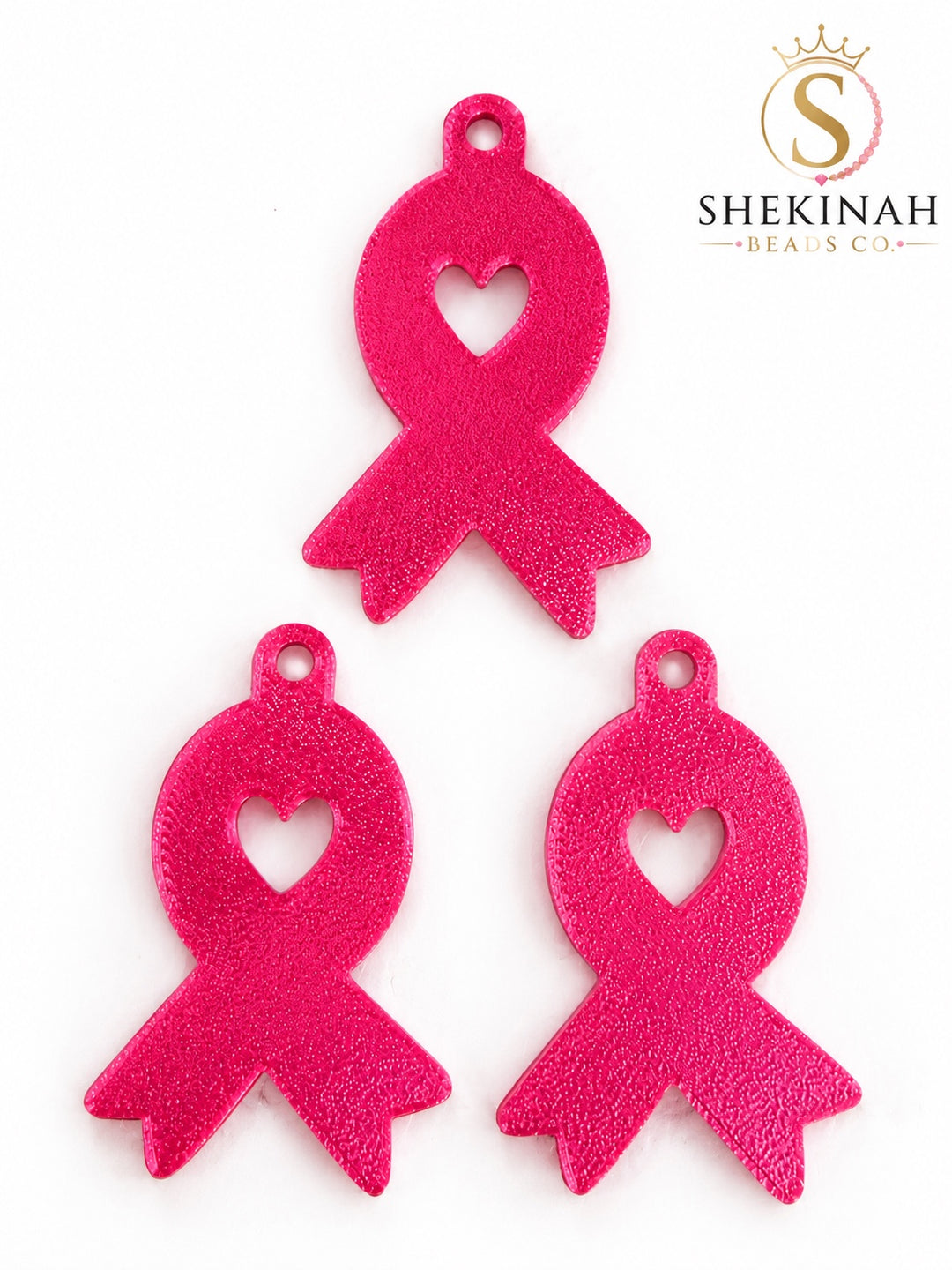Dije Lazo de Awareness 3D rosa con corazón, aproximadamente 40 mm