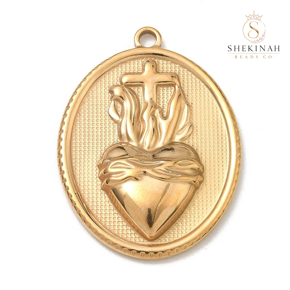 Dije Sagrado Corazón de Jesús Stainless Steel 304 dorado, 36 mm