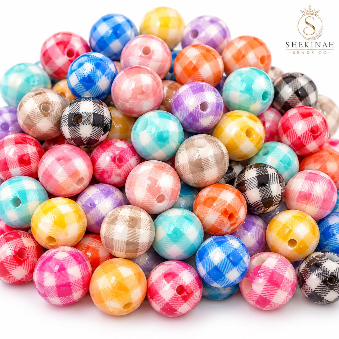 Gingham Bubble Gum Beads acrílicas de 16 mm en colores mixtos - Shekinah Beads Co.