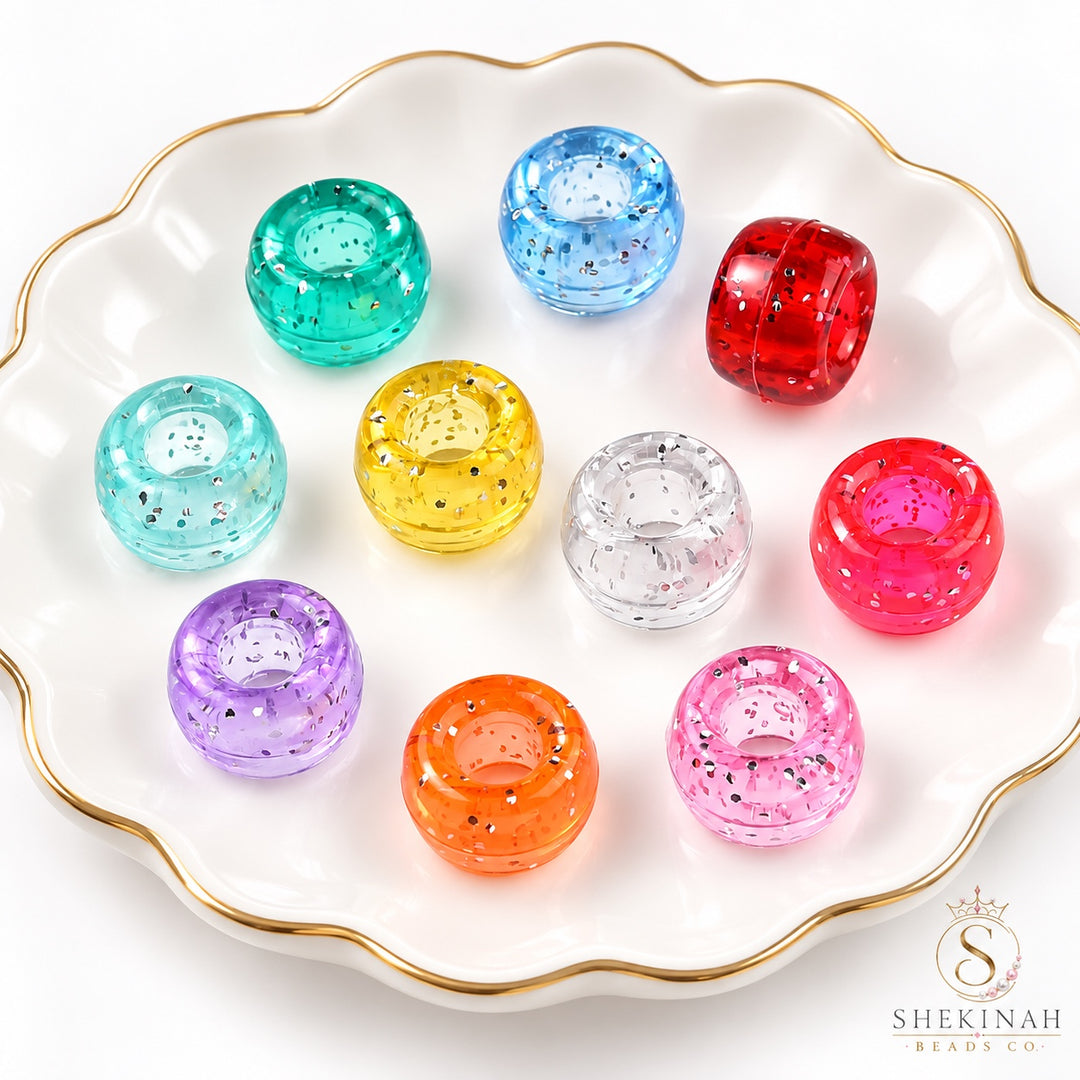Glitter Pony Beads transparentes con destellos en colores mixtos, paquete de 50 piezas, Shekinah Beads Co.