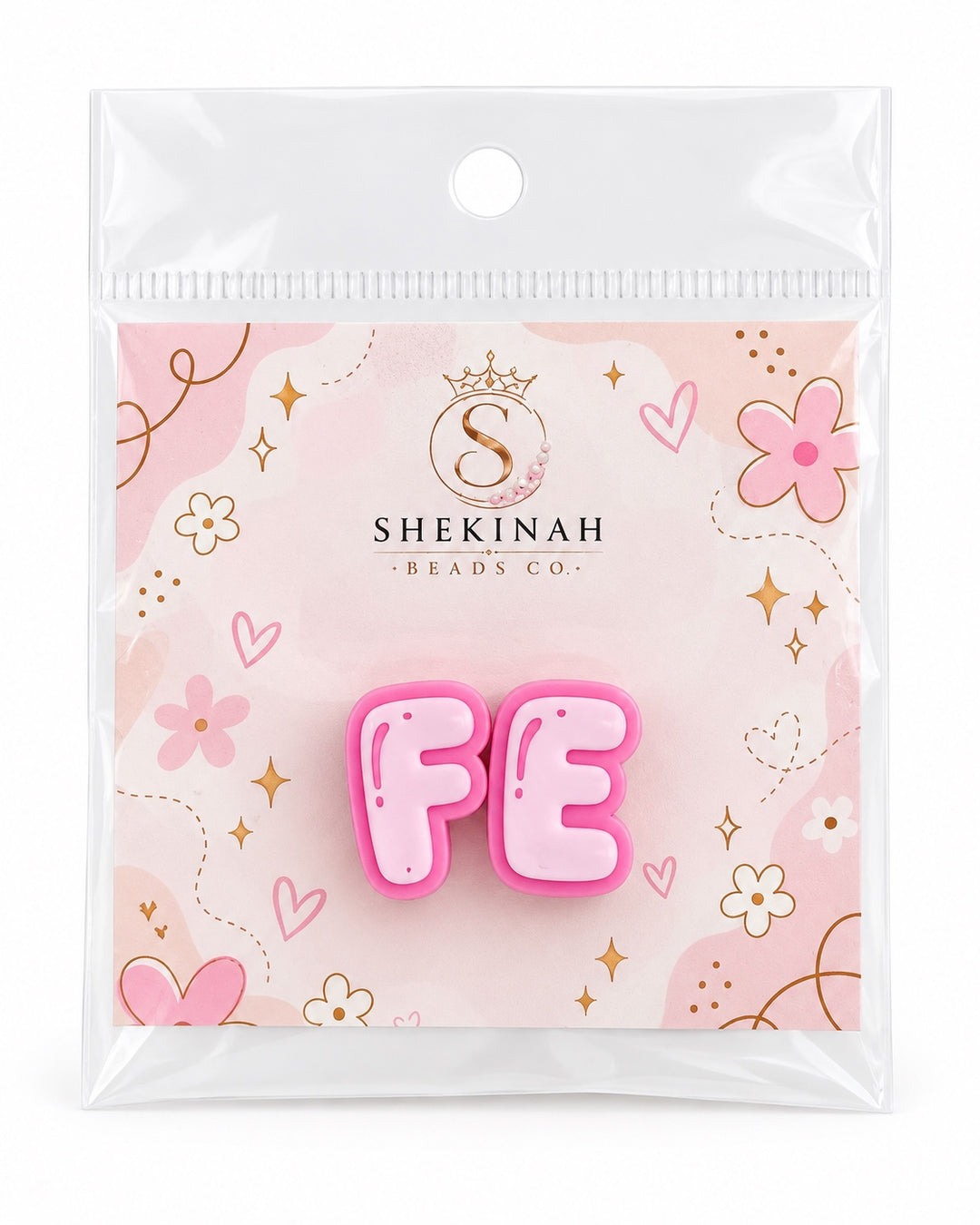 Kit 3D de dos letras FE en tonos rosa, hueco de 5 mm, Shekinah Beads Co.