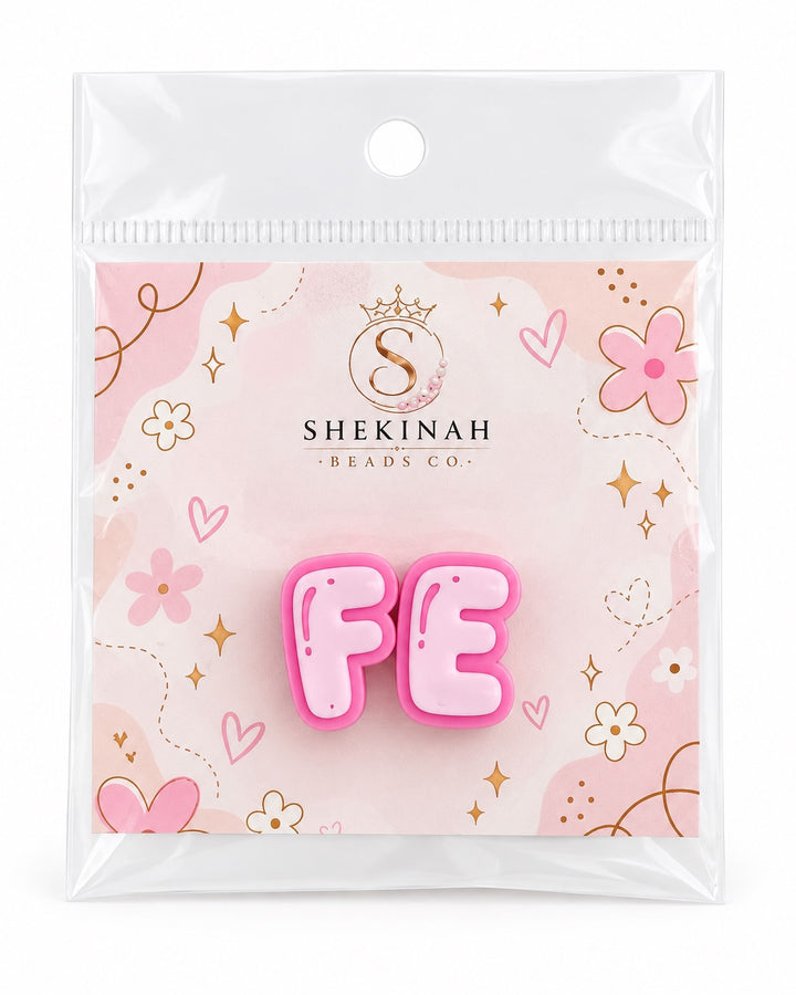 Kit 3D de dos letras FE en tonos rosa, hueco de 5 mm, Shekinah Beads Co.