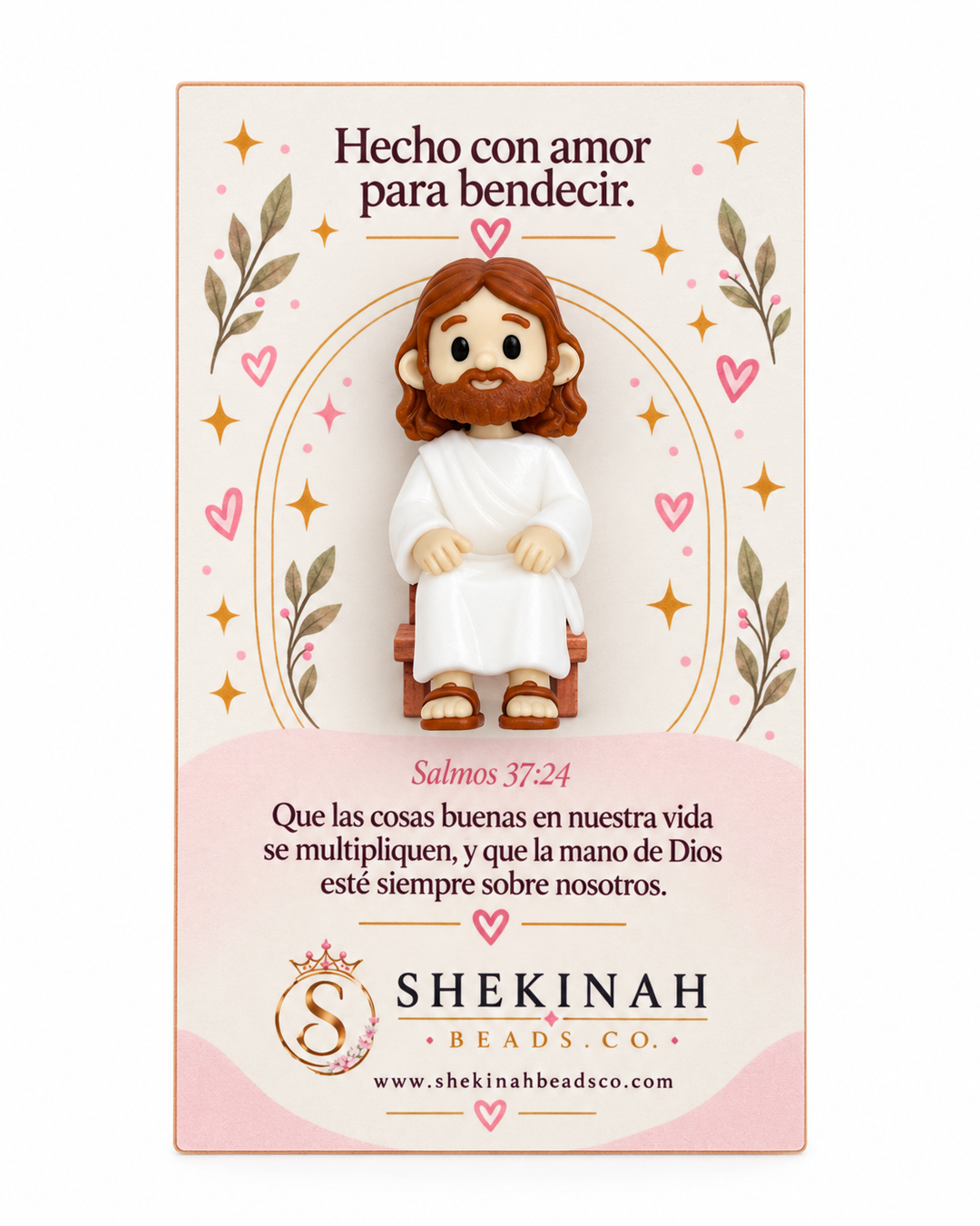 Mini Jesús sentado 3D con tarjeta de bendición de Shekinah Beads Co.
