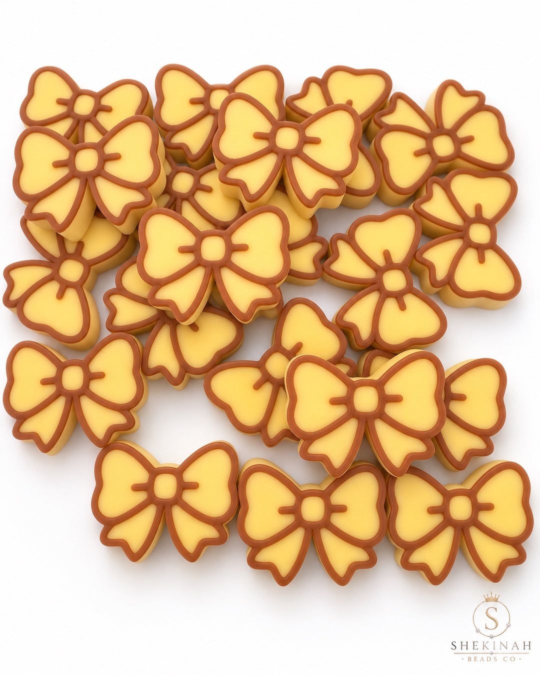 Pretty Bow 3D Print color marrón y amarillo - Shekinah Beads Co.