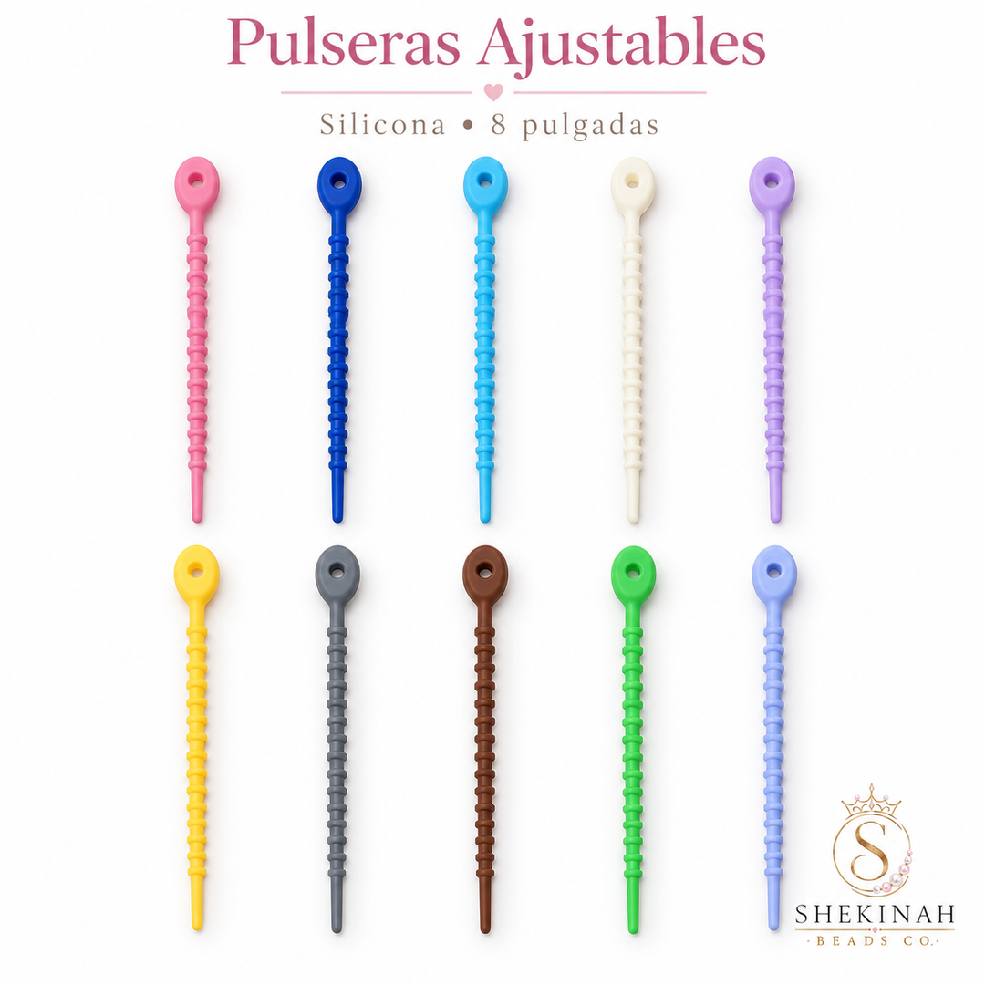Pulseras ajustables de silicona de 8 pulgadas en varios colores para charms y bisutería Shekinah Beads Co.