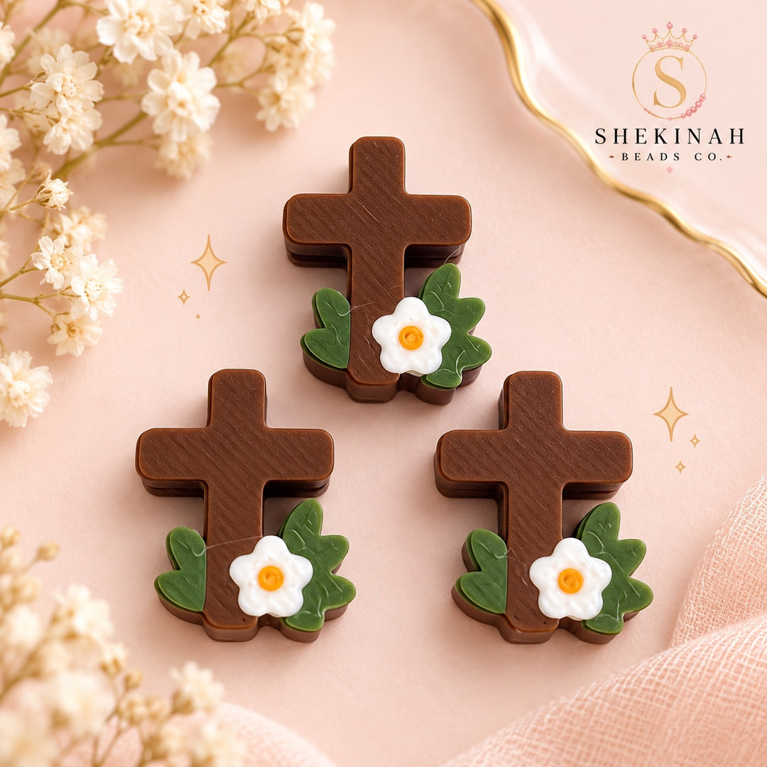 Bead 3D Cruz que Florece en Fe, diseño cristiano de 20 mm con hueco horizontal 4.5 mm – Shekinah Beads Co.
