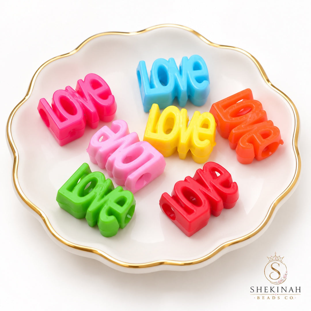 Word Love Beads acrílicos en colores mixtos, paquete de 10 piezas, Shekinah Beads Co.